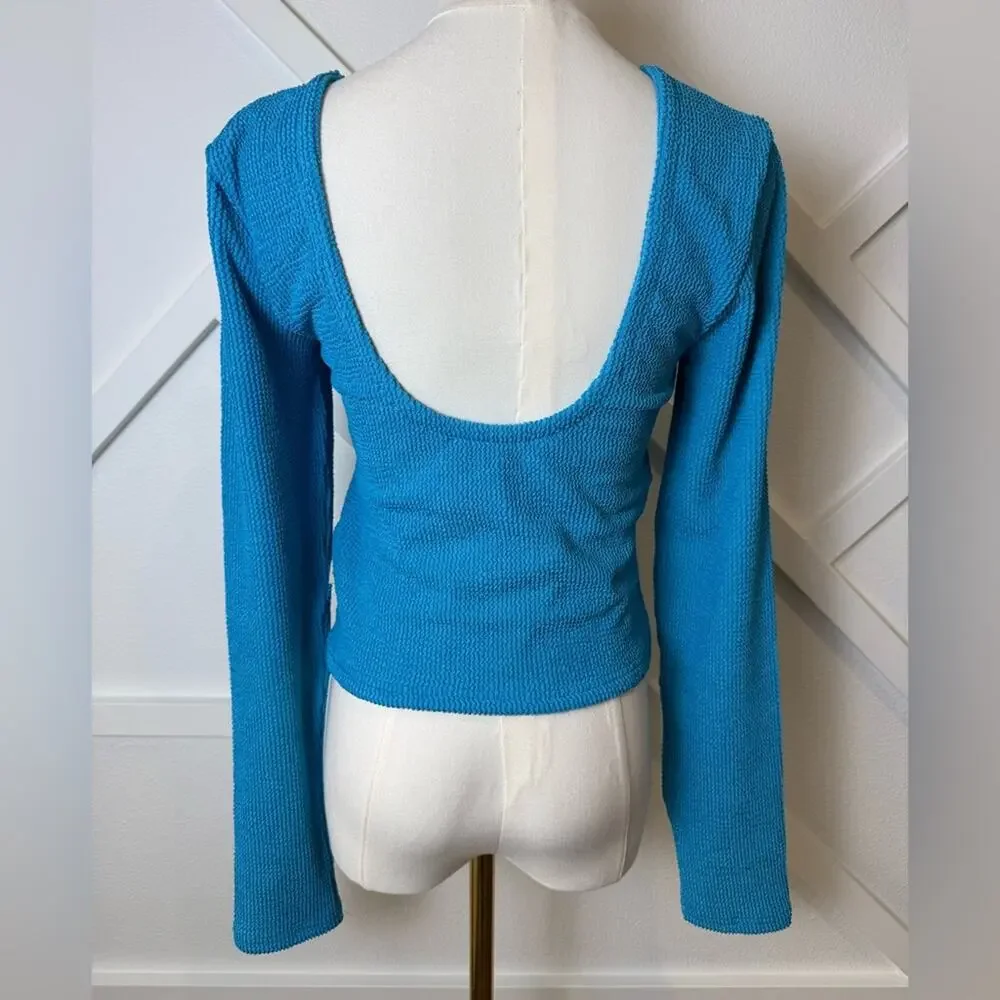 NWT Free People Araminta James Ocean Breeze Crinkle Top Azure Blue Size Medium